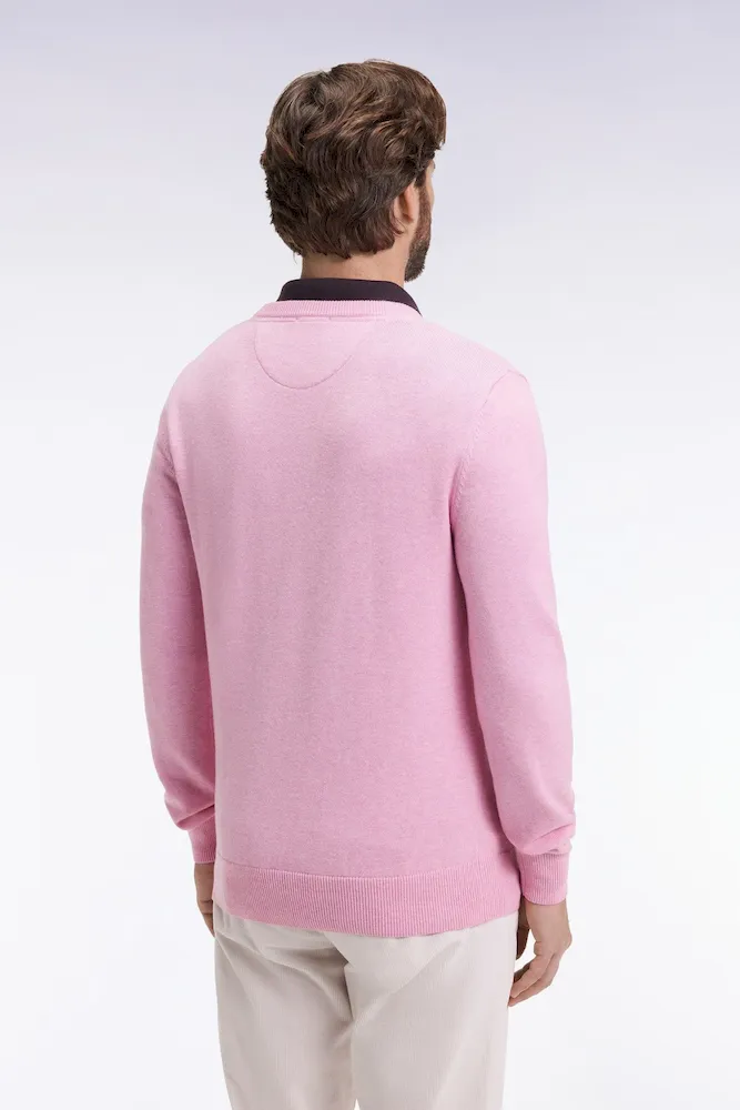 Pull col V en laine et coton rose – Bild 5