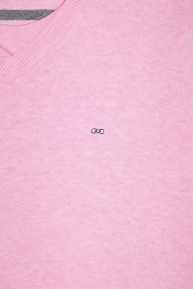 Pull col V en laine et coton rose – Bild 6