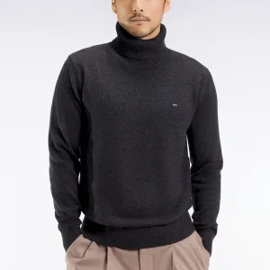 Alternative view of Pull col roulé en laine et coton gris foncé