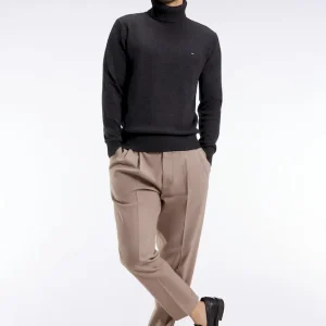 Pull col roulé en laine et coton gris foncé