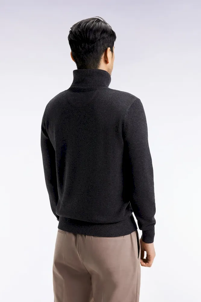 Pull col roulé en laine et coton gris foncé – Bild 4