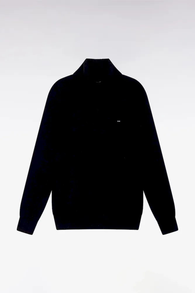 Pull Col Roulé En Laine Et Coton Noir