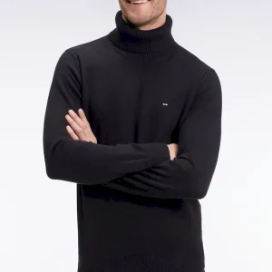 Pull col roulé en laine et coton noir