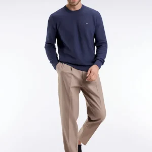 Pull col rond en coton nid d'abeille marine