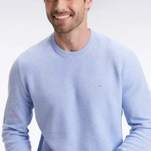 Pull col rond en coton nid d'abeille ciel