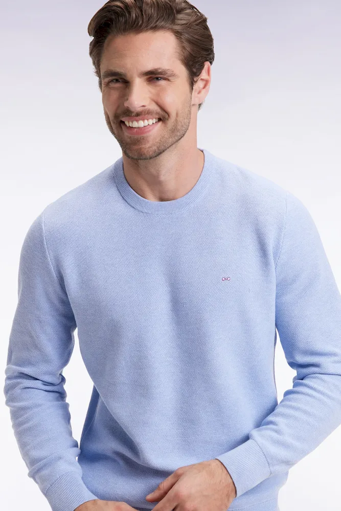 Pull col rond en coton nid d'abeille ciel