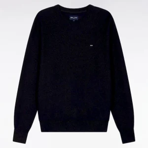 Alternative view of Pull col rond en coton nid d'abeille noir