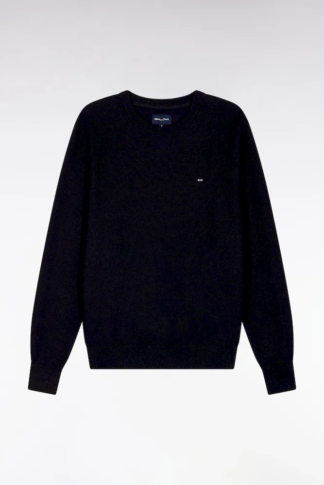 Pull Col Rond En Coton Nid D'abeille Noir