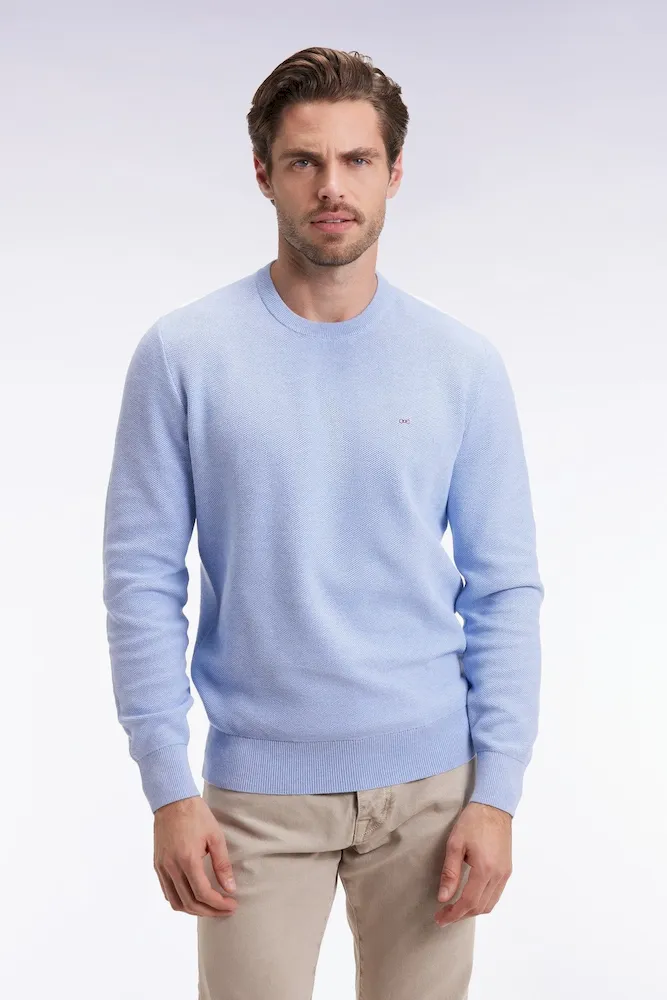 Pull col rond en coton nid d'abeille ciel – Bild 3