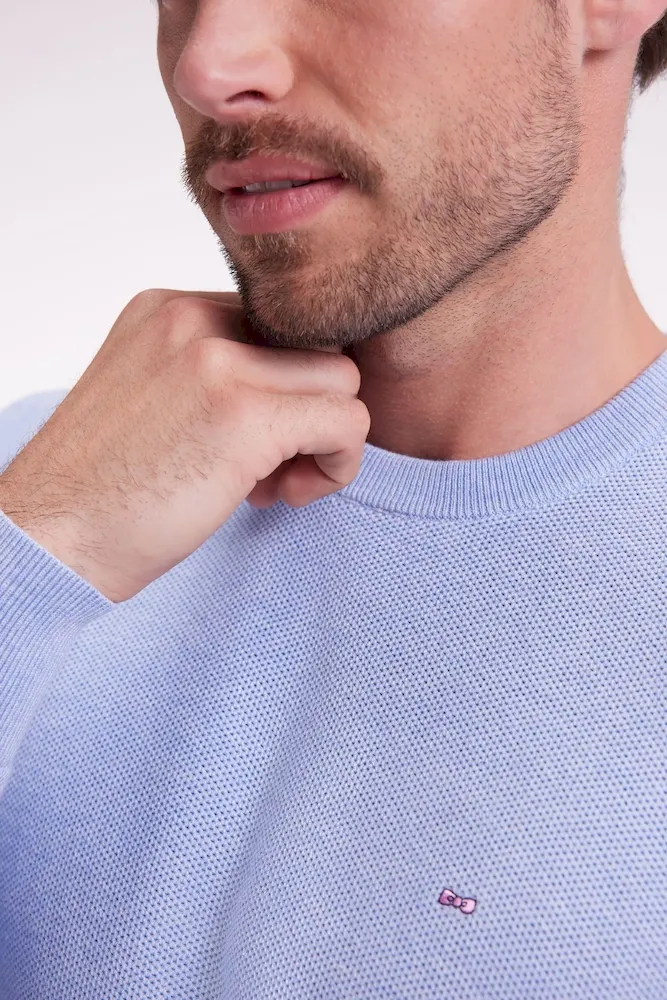 Pull col rond en coton nid d'abeille ciel – Bild 4