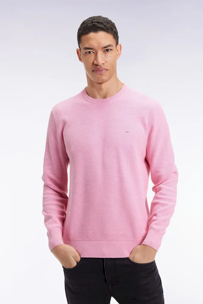 Pull col rond en coton nid d'abeille rose – Bild 3