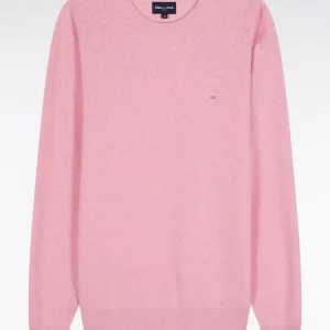 Alternative view of Pull col rond en coton nid d'abeille rose
