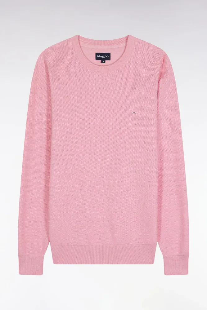 Pull Col Rond En Coton Nid D'abeille Rose