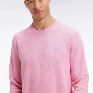 Pull col rond en coton nid d'abeille rose