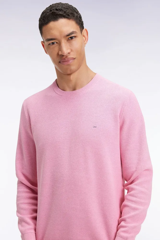 Pull col rond en coton nid d'abeille rose