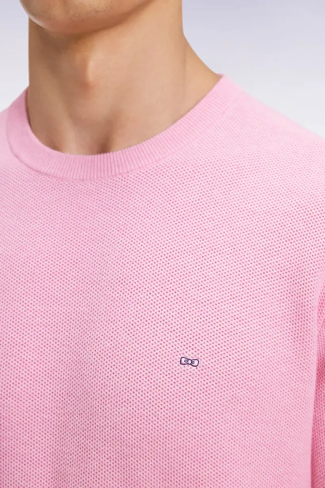 Pull col rond en coton nid d'abeille rose – Bild 4