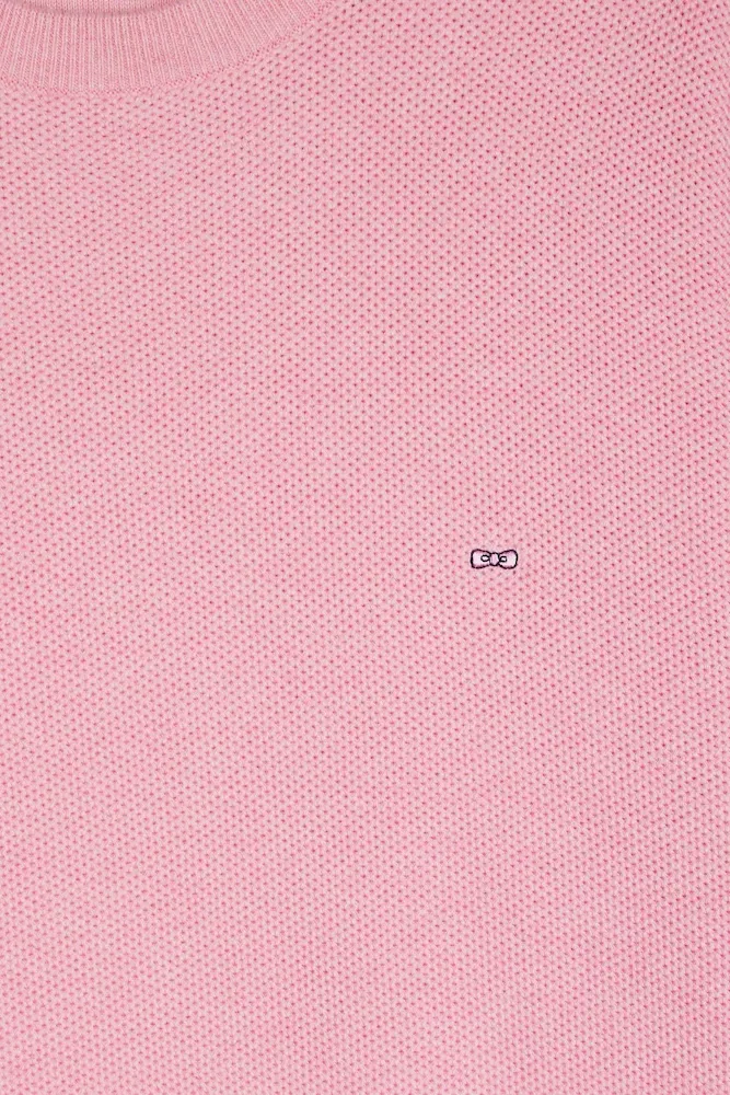 Pull col rond en coton nid d'abeille rose – Bild 6