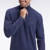 Pull col camionneur en coton nid d'abeille marine