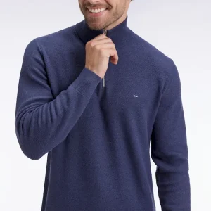 Pull col camionneur en coton nid d'abeille marine