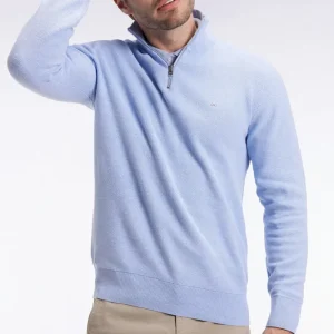 Pull col camionneur en coton nid d'abeille ciel