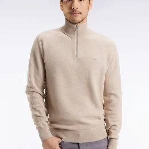 Pull col camionneur en coton nid d'abeille beige