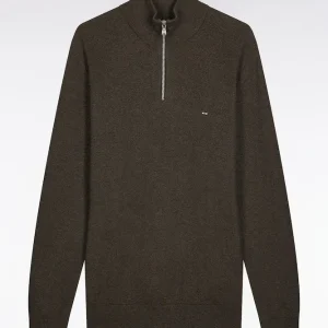 Alternative view of Pull col camionneur en coton nid d'abeille marron