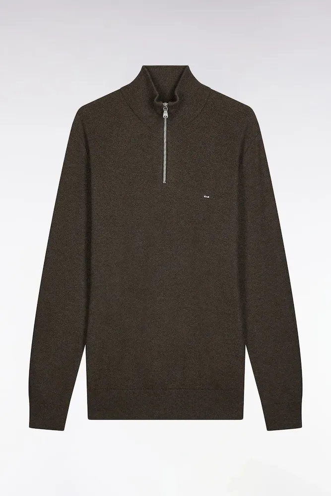 Pull Col Camionneur En Coton Nid D'abeille Marron