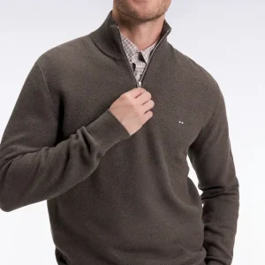 Pull col camionneur en coton nid d'abeille marron