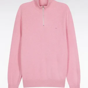 Alternative view of Pull col camionneur en coton nid d'abeille rose