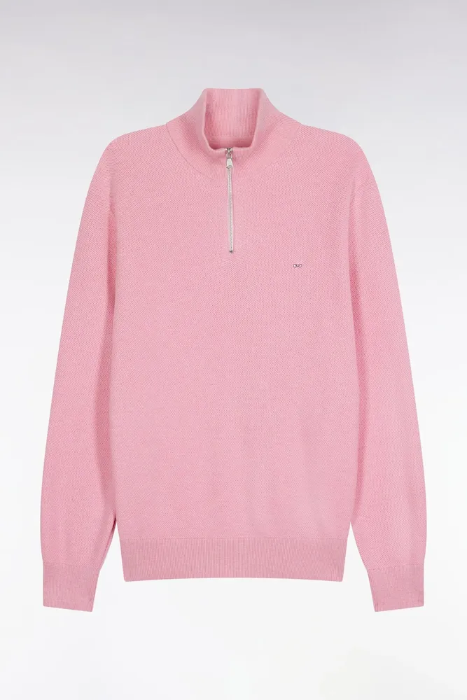 Pull Col Camionneur En Coton Nid D'abeille Rose