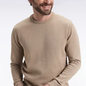 Pull col rond en coton épais beige