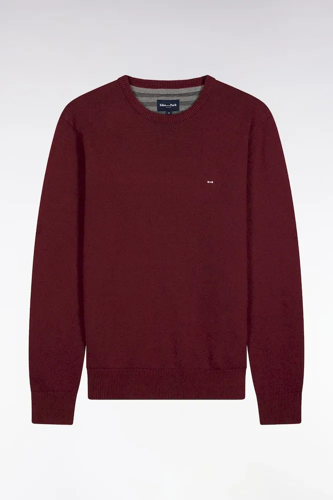 Pull Col Rond En Coton épais Bordeaux
