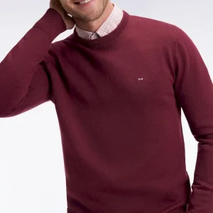Pull col rond en coton épais bordeaux