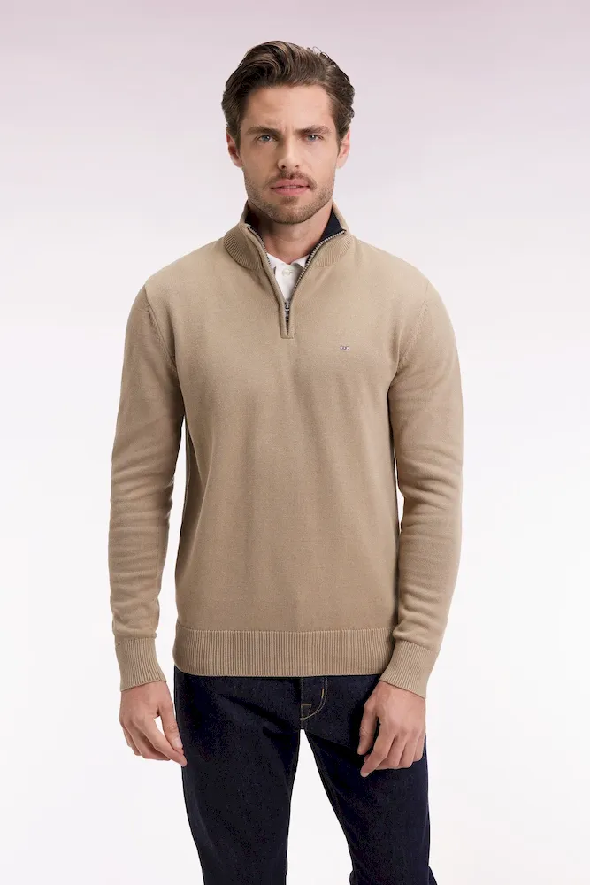 Pull col camionneur en coton épais beige – Bild 3