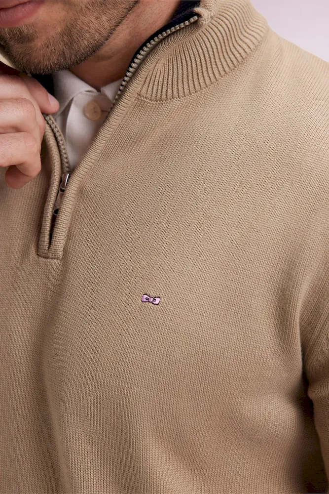 Pull col camionneur en coton épais beige – Bild 4