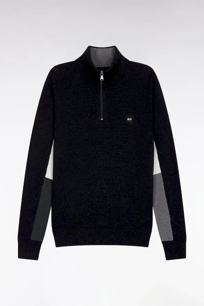 Pull col camionneur en coton noir à manches contrastées grises – Bild 2