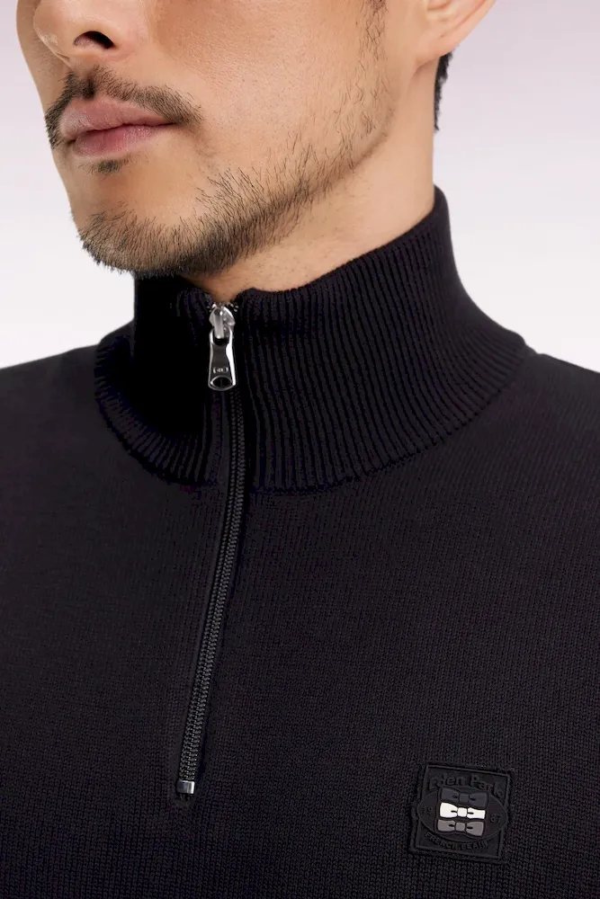 Pull col camionneur en coton noir à manches contrastées grises – Bild 4