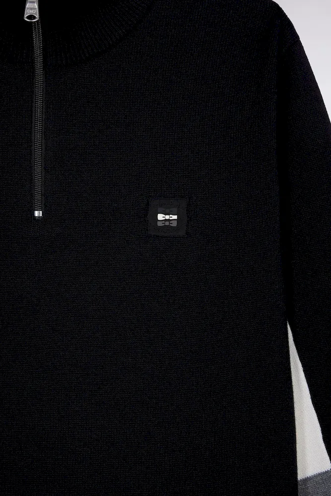 Pull col camionneur en coton noir à manches contrastées grises – Bild 6