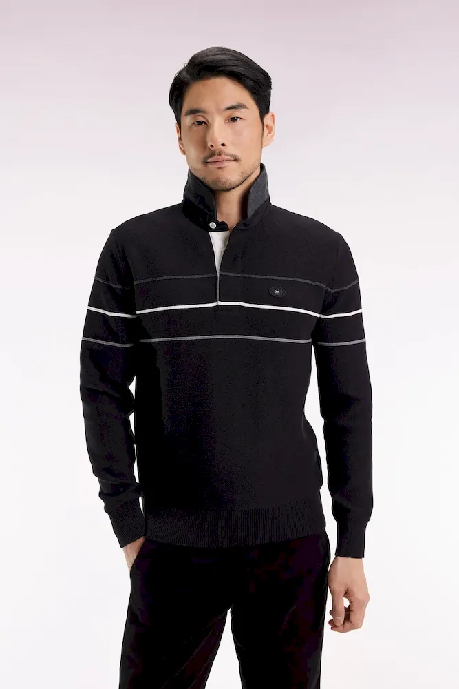 Pull col maillot en coton noir dos brodé – Bild 3