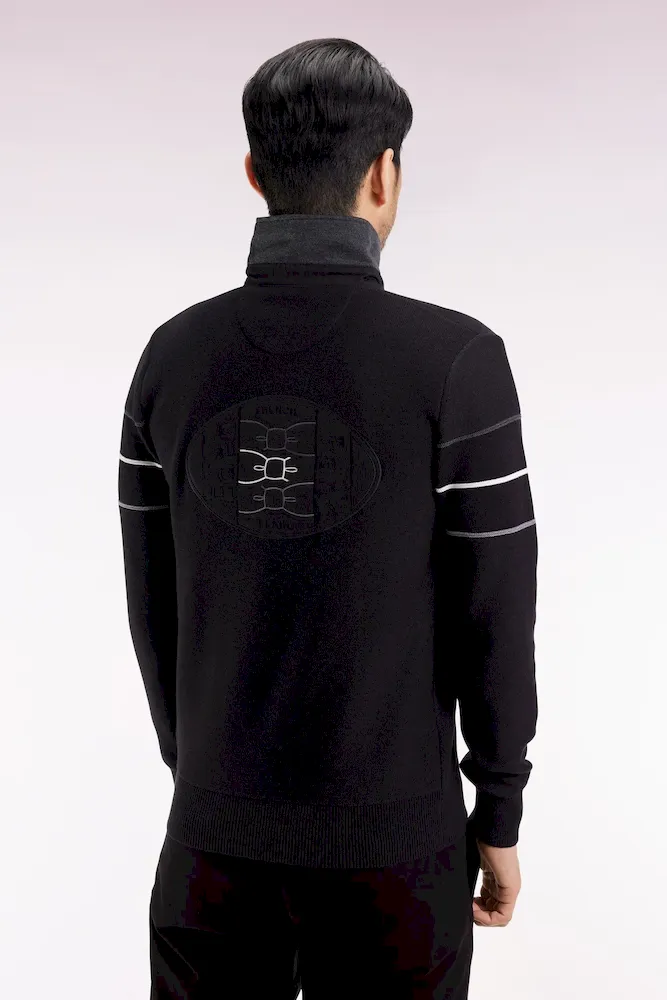 Pull col maillot en coton noir dos brodé – Bild 5