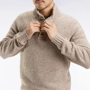 Pull col montant en laine vierge mélangée beige