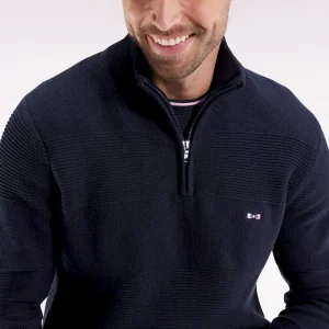Pull col camionneur en coton marine effet de rayure