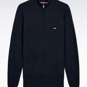 Alternative view of Pull col camionneur en coton marine effet de rayure