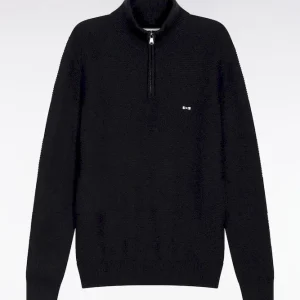 Alternative view of Pull col camionneur en coton noir effet de rayure