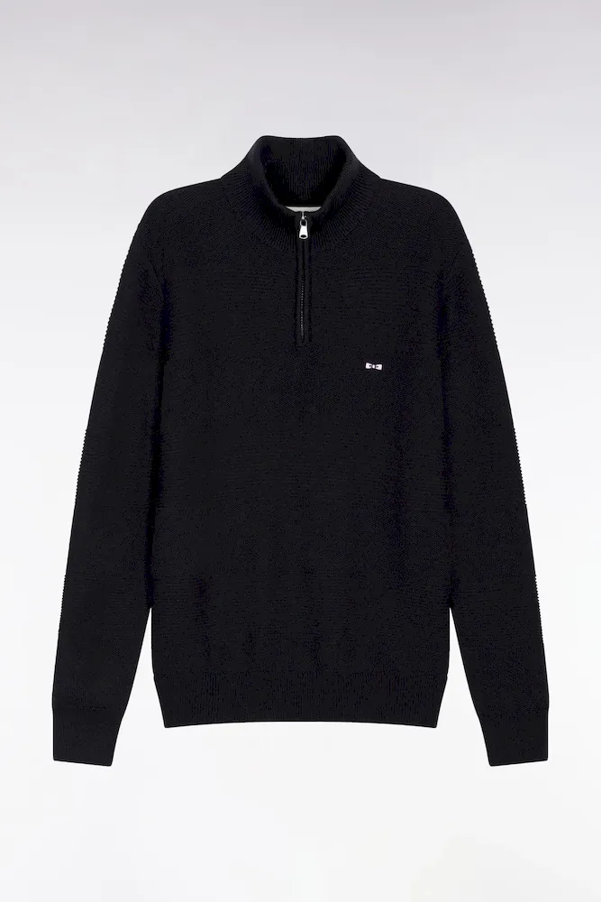 Pull Col Camionneur En Coton Noir Effet De Rayure