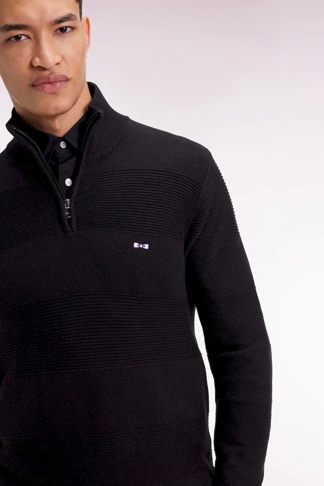 Pull col camionneur en coton noir effet de rayure