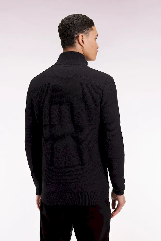 Pull col camionneur en coton noir effet de rayure – Bild 5