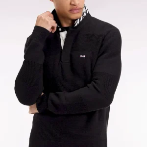 Pull col maillot en coton marine à effet de rayure