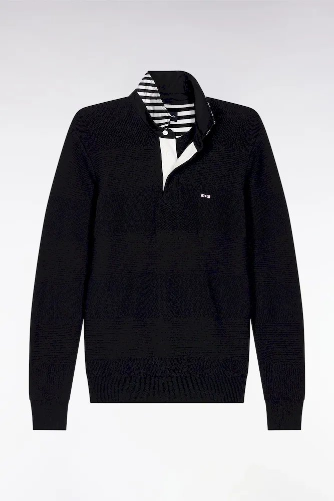 Pull Col Maillot En Coton Marine à Effet De Rayure