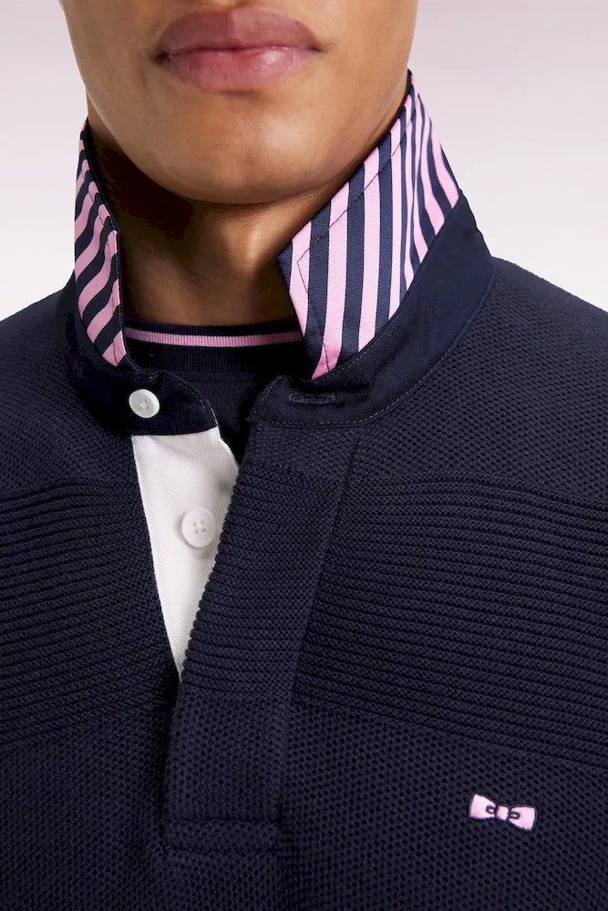 Pull col maillot en coton marine à effet de rayure – Bild 4